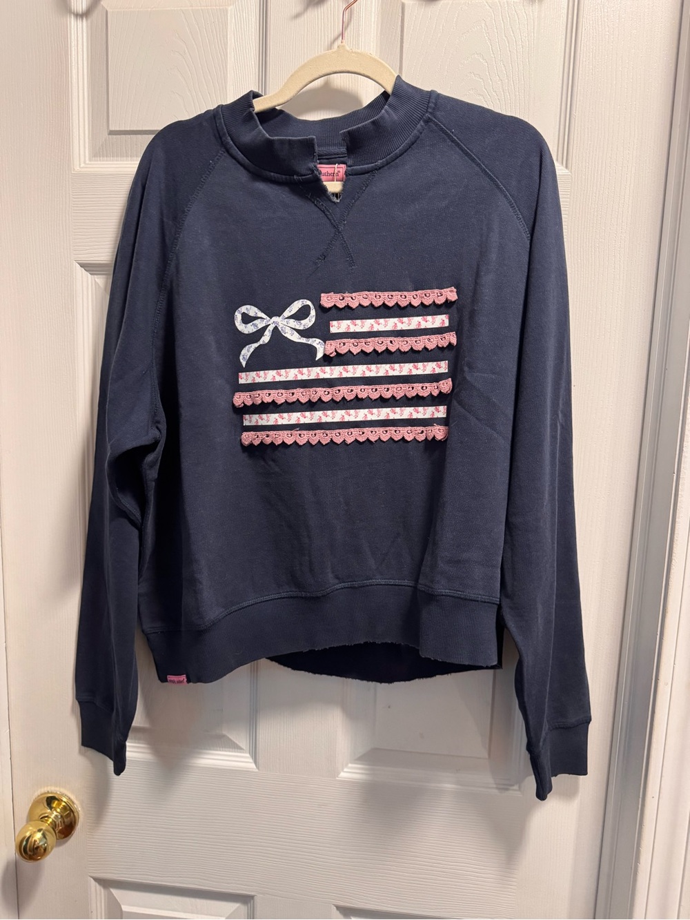NWT Simply Southern XL Navy Americana Flag Lace Bow Sweatshirt